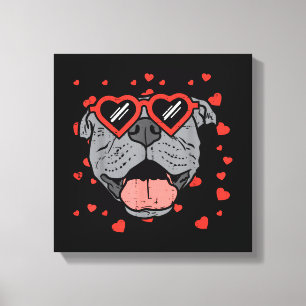 Pitbull Face Heart Glasses Valentinstag Haustier H Leinwanddruck