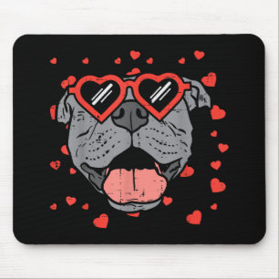 Pitbull Face Heart Glasses Valentinstag Haustier H Mousepad
