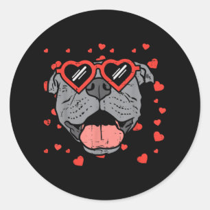 Pitbull Face Heart Glasses Valentinstag Haustier H Runder Aufkleber