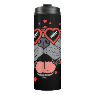 Pitbull Face Heart Glasses Valentinstag Haustier H Thermosbecher