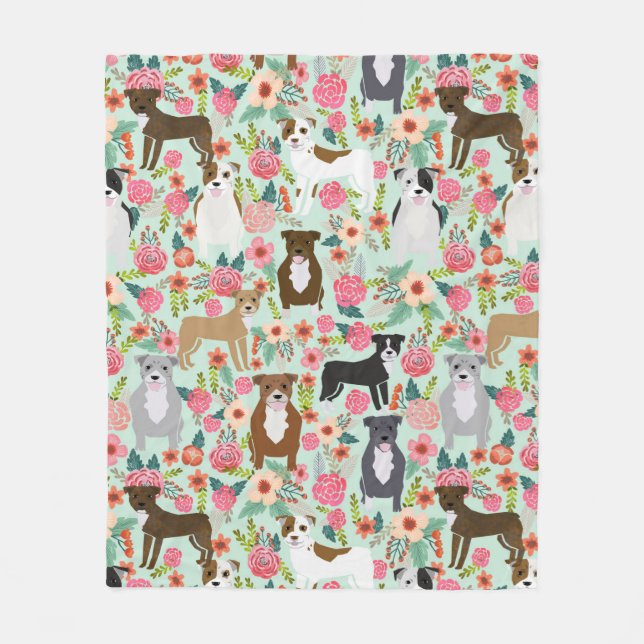 Pitbull Floral Blanket - Hundedecke, Pillen Fleecedecke (Vorderseite)