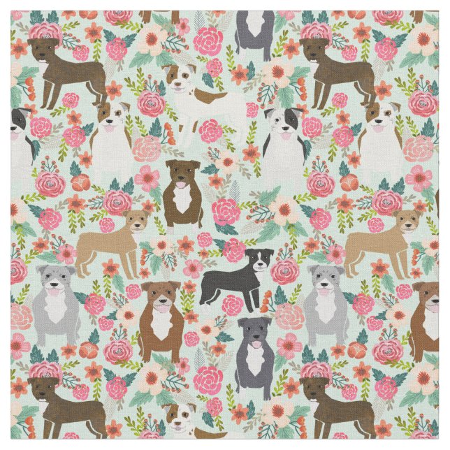 Pitbull Floral Dog Fabric - Pillbull, Hund Stoff (Nahaufnahme)