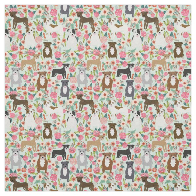Pitbull Florals Fabric - Hund Blumendesign Stoff (Muster)