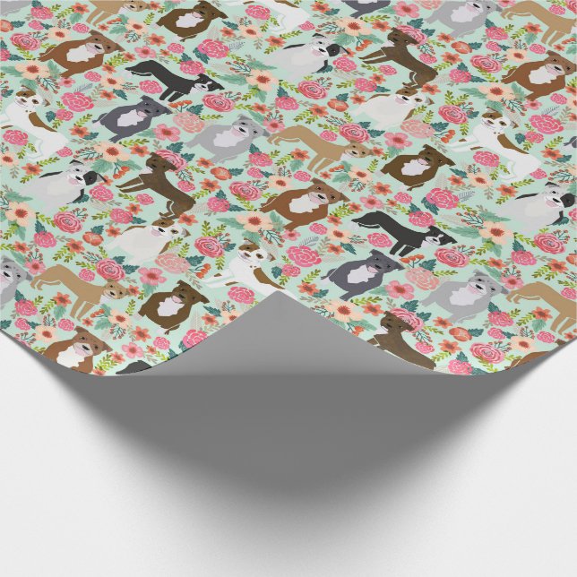 Pitbull Florals Gift Wrap Geschenkpapier (Ecke)