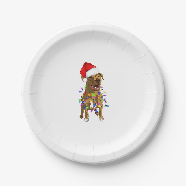 Pitbull Frohe Weihnachtsbaumleuchten Funny Pajama  Pappteller (Vorderseite)