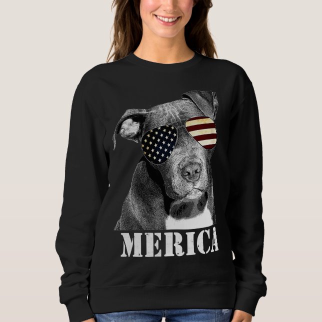 Pitbull Funny Patriotic Dog Usa Sun Brille Sweatshirt (Vorderseite)