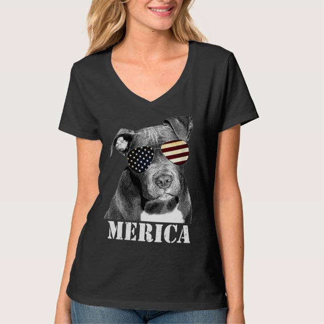 Pitbull Funny Patriotic Dog Usa Sun Brille T-Shirt (Vorderseite)