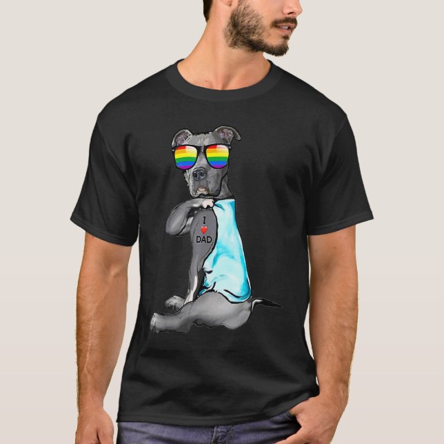 Pitbull Gay LGBT Prix I Liebe Vater Tattoo Dog Pit T-Shirt (Vorderseite)