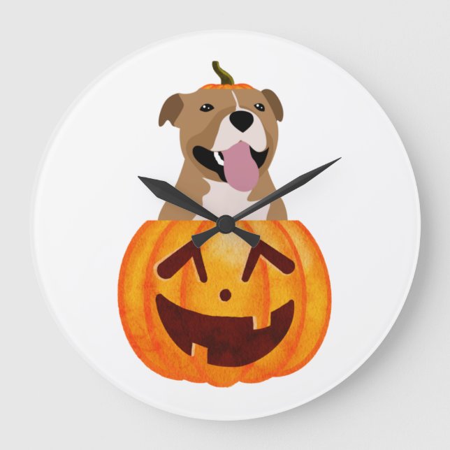 Pitbull Halloween   Große Wanduhr (Vorderseite)