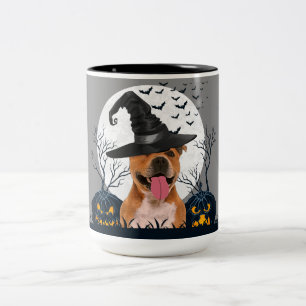 Pitbull-Halloween-Kürbis-Flecken Zweifarbige Tasse