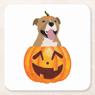 Pitbull Halloween Rechteckiger Pappuntersetzer