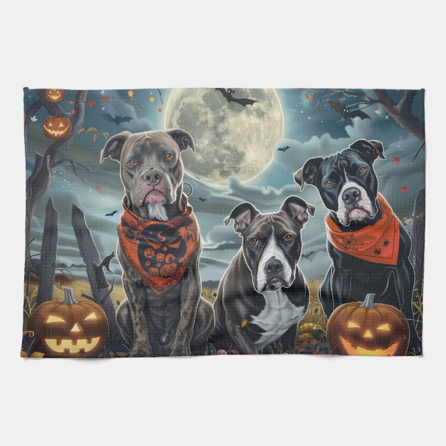 Pitbull Halloween Spooky Geschirrtuch (Horizontal)