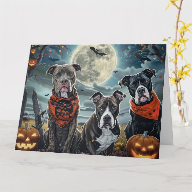 Pitbull Halloween Spooky Karte (Gelbe Blume)