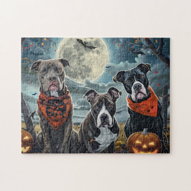 Pitbull Halloween Spooky Puzzle (Horizontal)