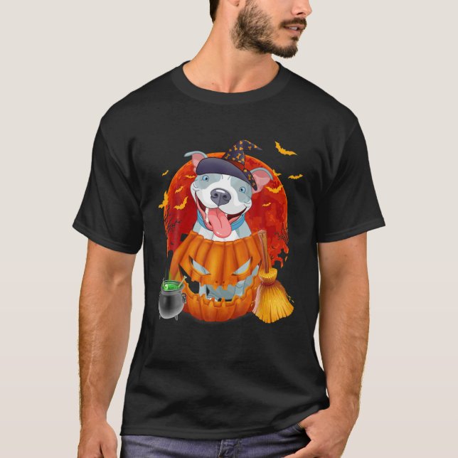 Pitbull Hexch Pumpkin Halloween T-Shirt (Vorderseite)