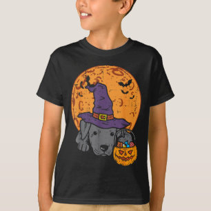 Pitbull-Hexenhut-Mond-Kürbis-Halloween T-Shirt