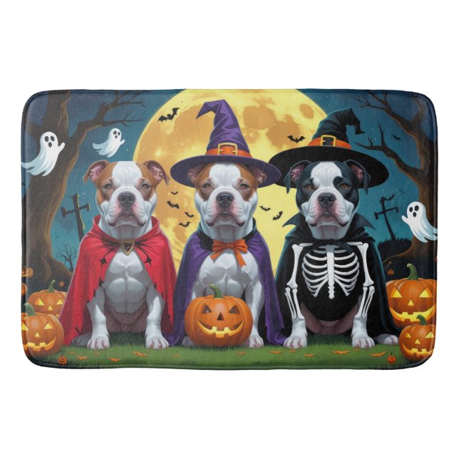 Pitbull Hogs Pumpkin Halloween Funny Badematte (Vorderseite)