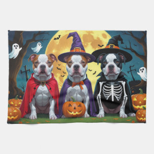 Pitbull Hogs Pumpkin Halloween Funny Geschirrtuch