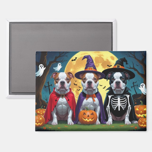 Pitbull Hogs Pumpkin Halloween Funny Magnet (Vorderseite/Rückseite)