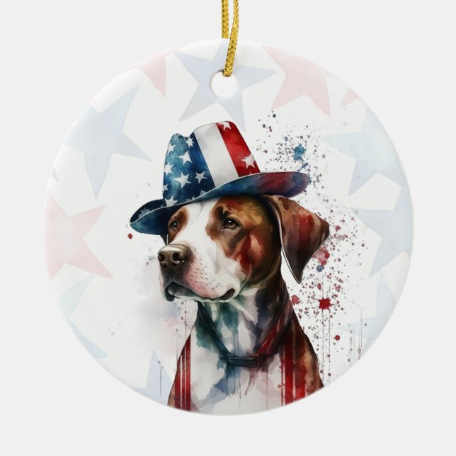 Pitbull Hund, 4. Juli Personalisiert Keramik Ornament (Vorne)