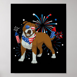Pitbull Hund American USA Flag 4. Juli Männer Wome Poster