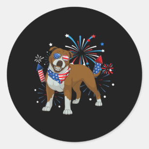 Pitbull Hund American USA Flag 4. Juli Männer Wome Runder Aufkleber