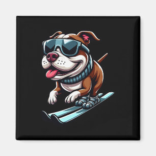 Pitbull-Hund beim Skifahren Wintersport Spaß  Magnet