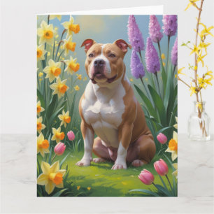 Pitbull-Hund Frühlingsblumen Malerei Karte