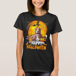 Pitbull Hund glücklich Halloween Tag mit dem Mond T-Shirt