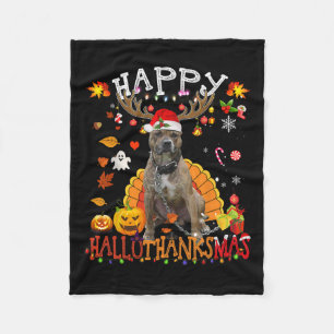 Pitbull Hund Halloween Weihnachtshund Happy Hallot Fleecedecke
