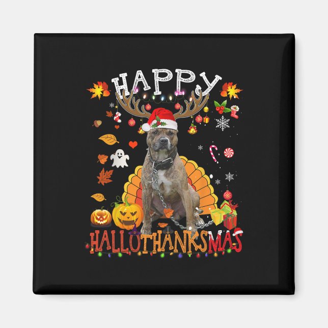 Pitbull Hund Halloween Weihnachtshund Happy Hallot Magnet (Vorne)