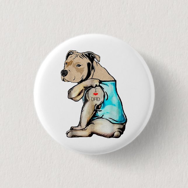 Pitbull Hund I Liebe Vater Tattoo Funny Family Button (Vorderseite)