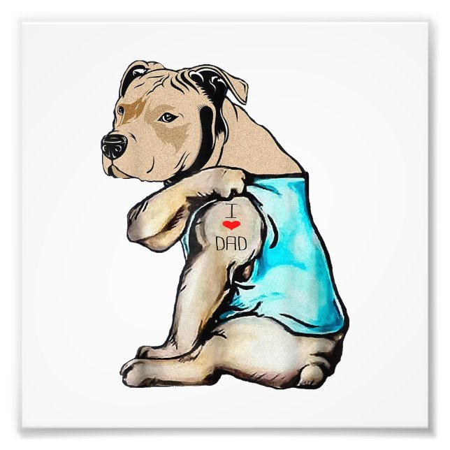 Pitbull Hund I Liebe Vater Tattoo Funny Family Fotodruck (Vorne)