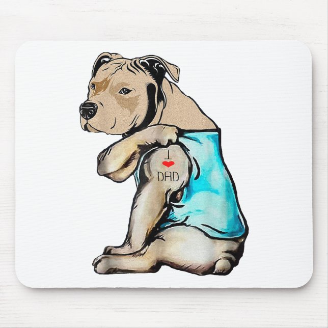 Pitbull Hund I Liebe Vater Tattoo Funny Family Mousepad (Vorne)