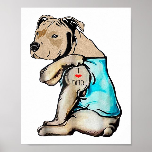 Pitbull Hund I Liebe Vater Tattoo Funny Family Poster (Vorne)