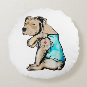 Pitbull Hund I Liebe Vater Tattoo Funny Family Rundes Kissen