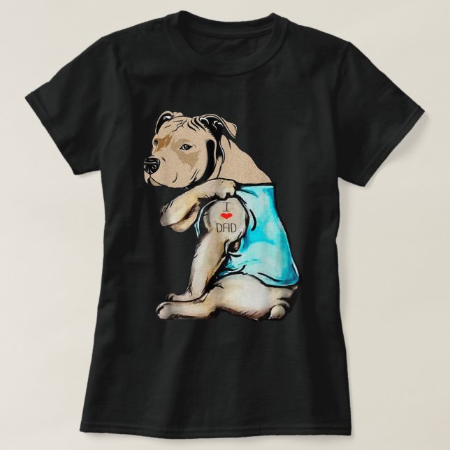 Pitbull Hund I Liebe Vater Tattoo Funny T - Shirt (Design vorne)