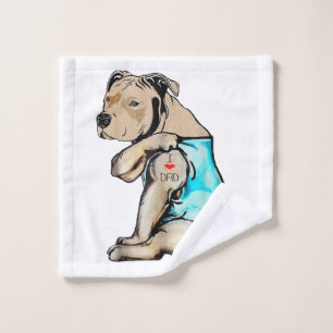 Pitbull-Hund Ich liebe Papa-Tattoo Lustige Familie Waschlappen