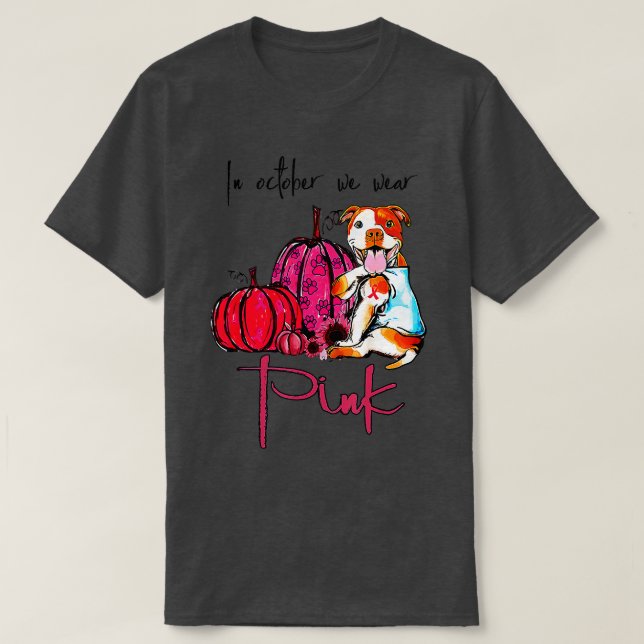 Pitbull Hund im Oktober tragen wir Pink Ribbon Bru T-Shirt (Design vorne)