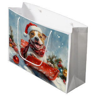 Pitbull-Hund im Schlitten Lass es schneien Weihnac Große Geschenktüte