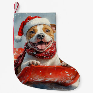 Pitbull-Hund im Schlitten Lass es schneien Weihnac Kleiner Weihnachtsstrumpf