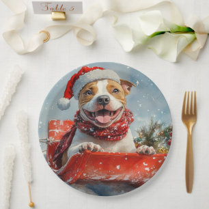 Pitbull-Hund im Schlitten Lass es schneien Weihnac Pappteller