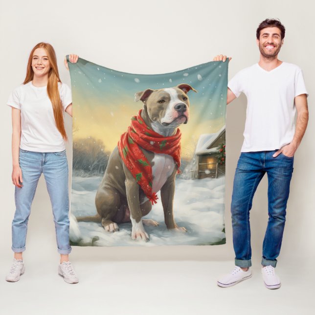 Pitbull Hund im Schnee Weihnachten Fleecedecke (Beispiel)