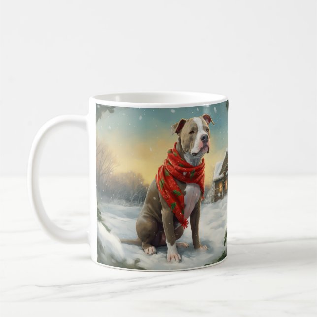 Pitbull Hund im Schnee Weihnachten Kaffeetasse (Links)