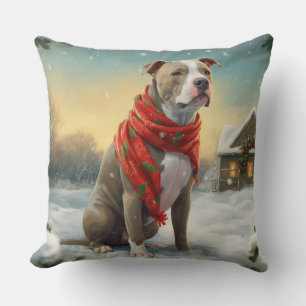 Pitbull Hund im Schnee Weihnachten Kissen