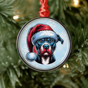 Pitbull Hund in der Weihnachtsmannmütze Weihnachte Ornament Aus Metall