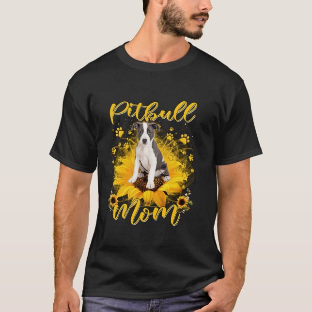 Pitbull Hund Mama mit Sonnenblume Hund Paws Mütter T-Shirt (Vorderseite)