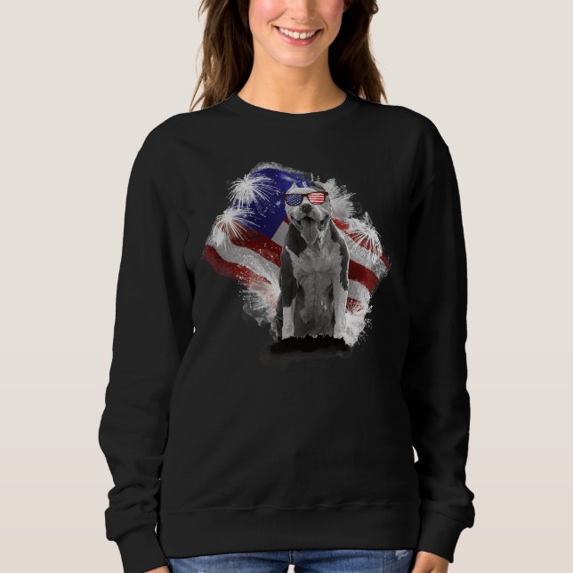 Pitbull Hund mit amerikanischer Flagge USA Unabhän Sweatshirt (Vorderseite)