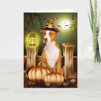 Pitbull Hund mit Hexenhutenhut Halloween