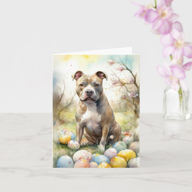 Pitbull Hund mit Ostereiern Urlaub Karte (Orchidee)